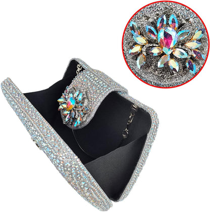 Sparkly Rhinestone Unique Evening Bag Women Floral Clutch Handbag Shoulder Bags