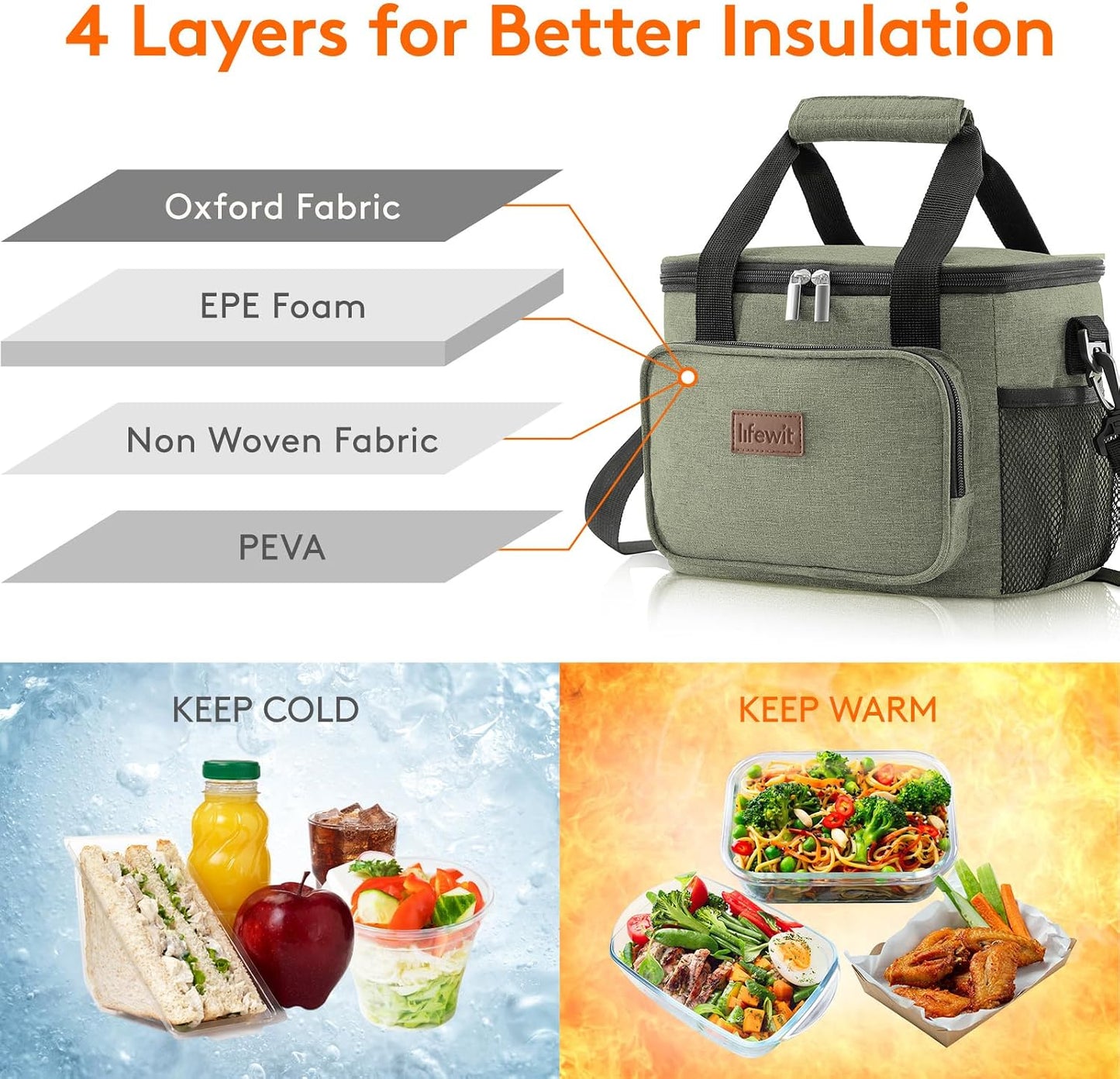 Lifewit Large Lunch Bag Insulated Lunch Box Soft Cooler Cooling Tote for Adult Men Women, Dark Green 12-Can (9L)