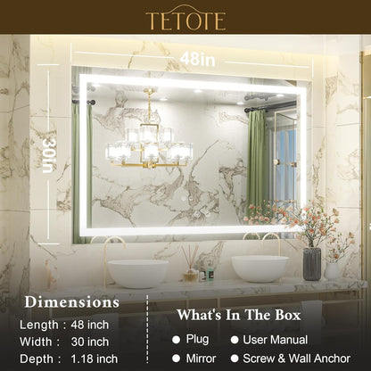 TETOTE 36 x 28 Bathroom LED Mirror Bedroom LED Mirror Fashion Style Vanity Makeup Mirror Dimmable Anti-Fog Wall Mounted Birthday Gift Housewarming Gift Wedding Gift