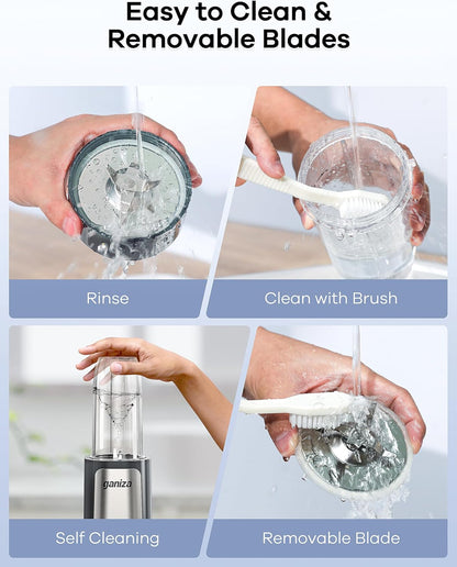 Ganiza Blender for Smoothie, 14 Pcs Smoothie Blender for Kitchen, Countertop Blender with 3 Non-BPA Portable Blender Cup and Cleaning Brush for Baby Food, Shakes, Vegetable, Nutritious Recipe