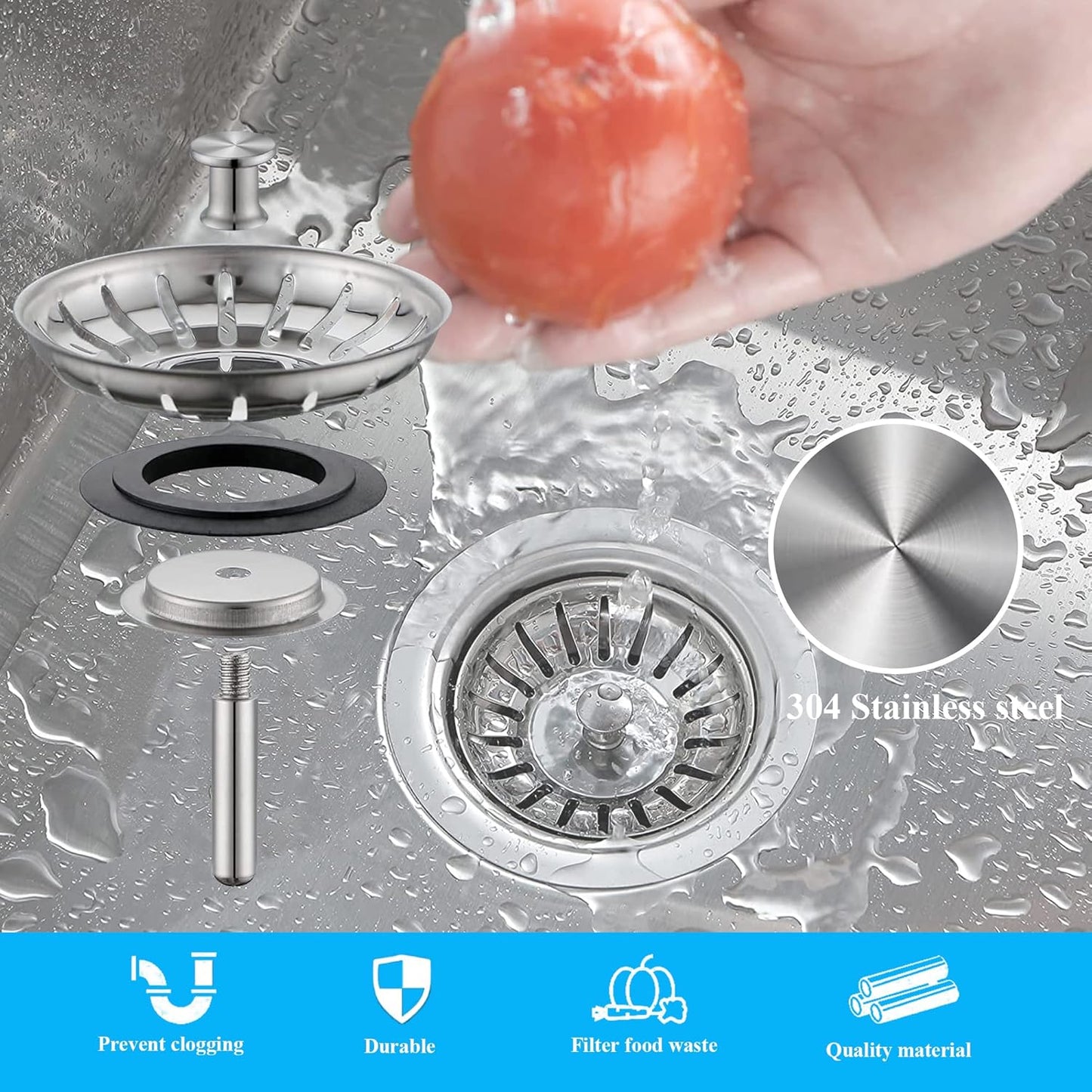 [2 Pack] IUYPKQ Kitchen Sink Strainer - Sink Drain Stopper - Kitchen Sink Plug with Anti-Clogging Basket - Bouchon Evier Cuisine