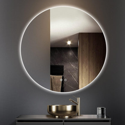 TETOTE 28 Inch Round LED Bathroom Vanity Mirror, Anti-Fog Dimmable Lights IP54 Waterproof Circle Makeup Wall Mounted Mirror