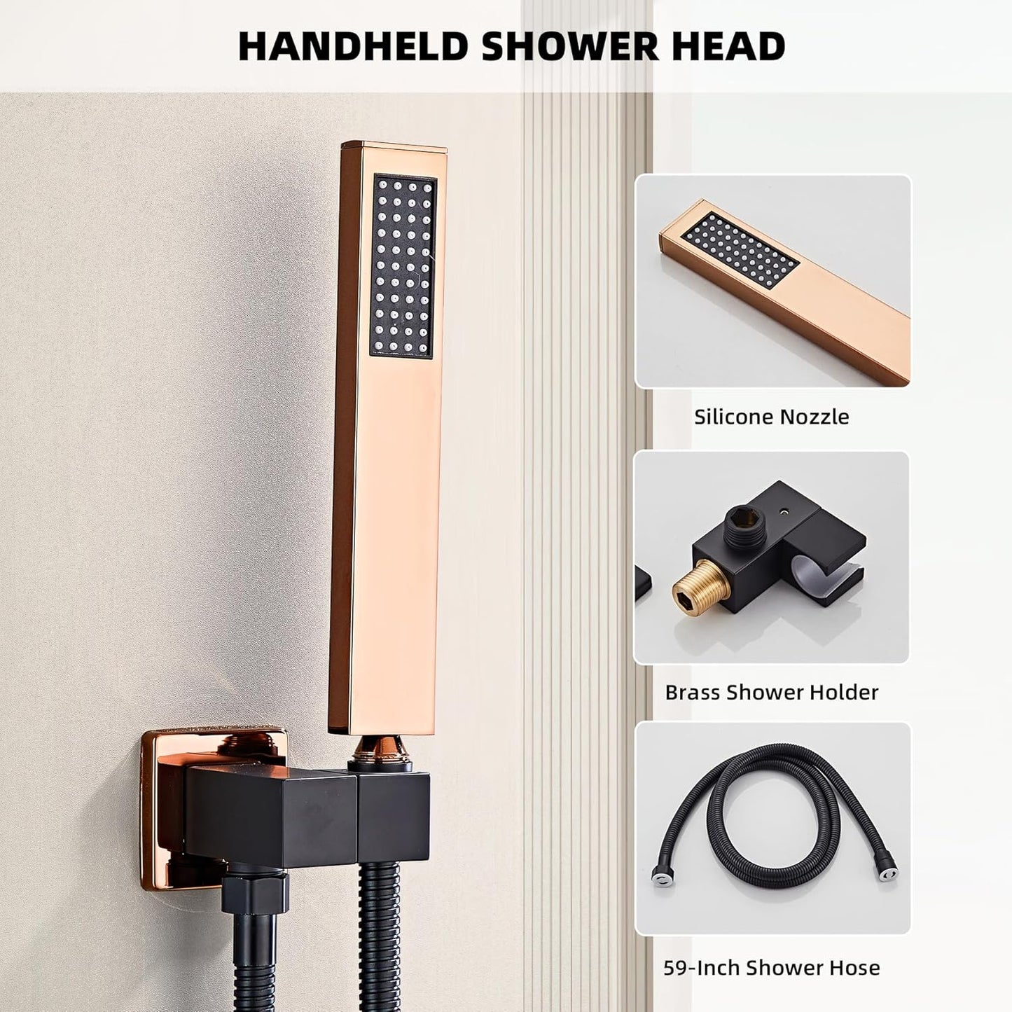 LCEVCGK Shower Faucet Set Complete Matte Black Shower System with 8 inch Square Rainfall Shower Head 3-Function Handheld Shower Waterfall Bathtub Spout Rain Shower Combo Set Bathroom Wall Mounted