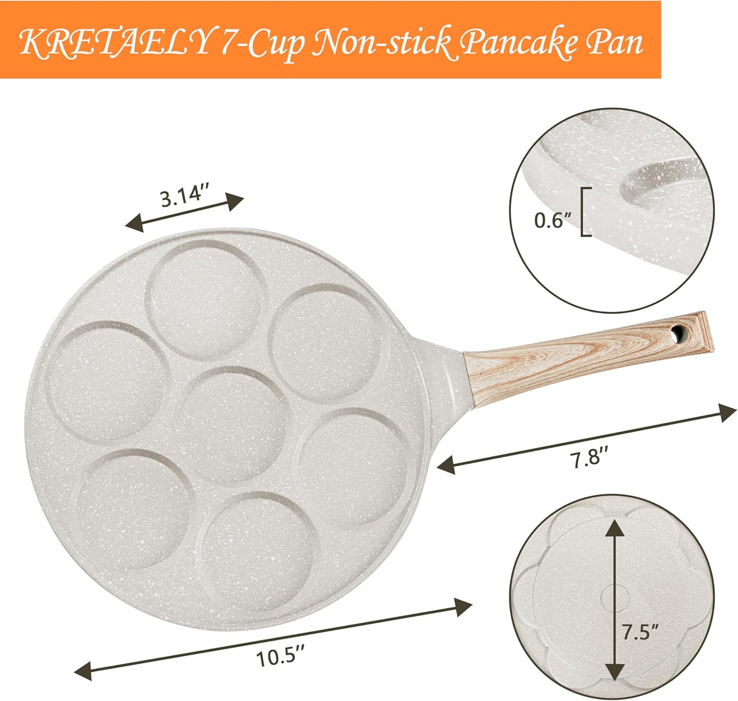 KRETAELY Nonstick Pancake Pan Pancake Griddle with 7-Mold Design Mini Pancake Maker with PFOA Free Coating-Black