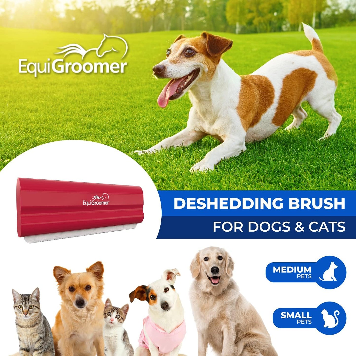 EquiGroomer Deshedding Brush for Dogs and Cats | Undercoat Deshedding Tool for Large and Small Pets | Comb Removes Loose Dirt, Hair and Fur While | Perfect for Short and Long Hair Grooming Shedding