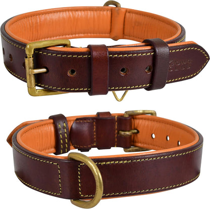 DowgClub | Genuine Leather Dog Collar | Full Grain, Heavy Duty | Comfortable, Strong | Best for Pups, Small, Medium & Large Breeds | Pink, Brown, Black, Tan