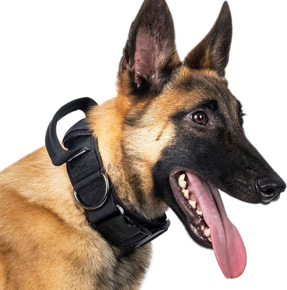 OneTigris Tactical Dog Collars with Handle,Military Dog Collar for Large Dog,Adjustable Nylon Collar German Shepherd Collar with Heavy Duty Metal Buckle for Dog Training and Walking (M, Orange)