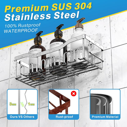 EUDELE 5-Pack Rustproof Stainless Steel Shower Caddy – No Drill Adhesive Bathroom Organizer with Large Capacity, Spacious Shower Shelves for Inside Shower, Kitchen & Home Decor Storage
