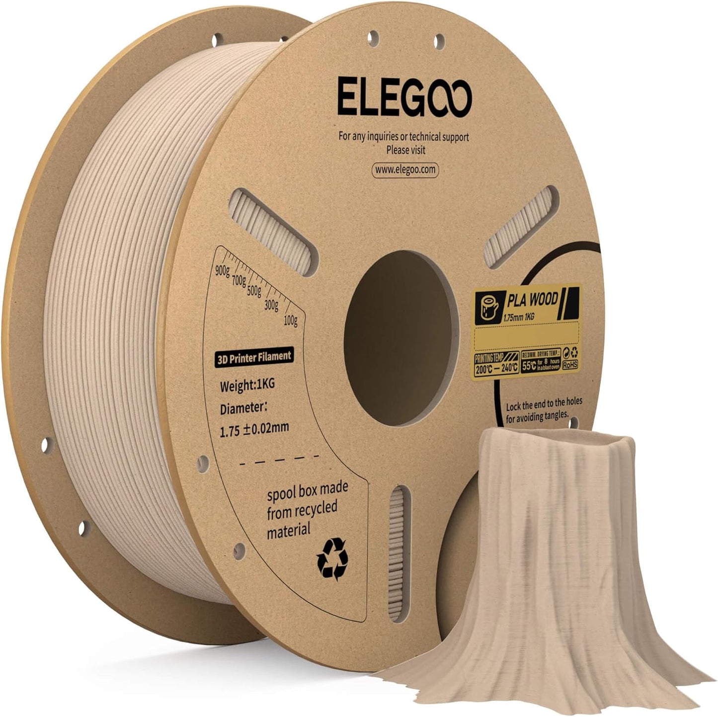 ELEGOO PLA Filament 1.75mm Black 1KG,3D Printer Filament Dimensional Accuracy +/- 0.02mm,1kg Cardboard Spool(2.2lbs) 3D Printing Filament Fits for Most FDM 3D Printers