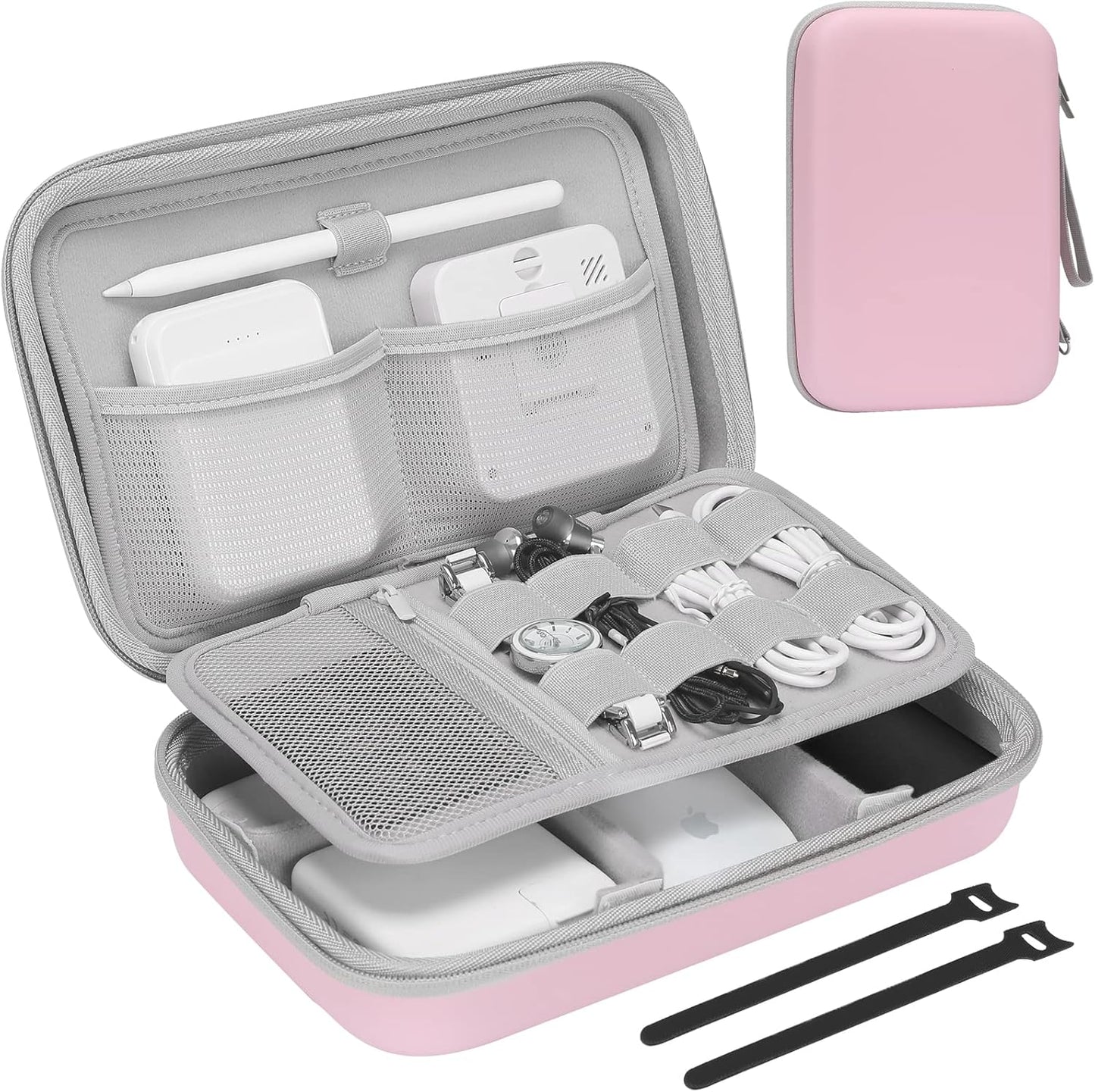 ProCase Hard Travel Electronic Organizer Case for MacBook Power Adapter Chargers Cables Power Bank Apple Magic Mouse Apple Pencil USB Flash Disk SD Card Small Portable Accessories Bag -L, Black