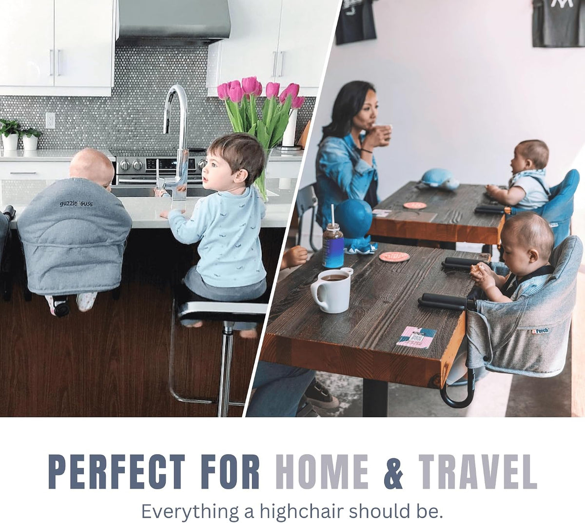 guzzie+Guss Perch Clip On Table Chair – Easy and Secure Setup for Travel (Including Restaurants, Picnics), at Home (Kitchen Islands, Dining Tables) with Machine Washable Fabric, Tropical Green