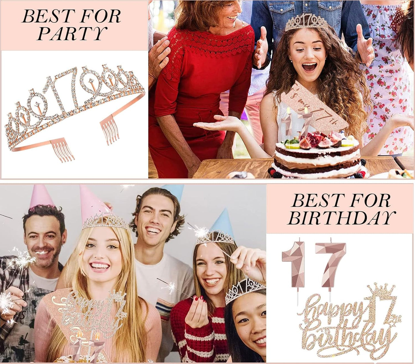 8pcs 40th Birthday Decorations gifts for Women, Including 40th Happy Birthday Cake Topper, Queen Sash with Pearl Pin, Sweet Rhinestone Tiara Crown for Women, Number Candles and Balloons (Rose Gold)