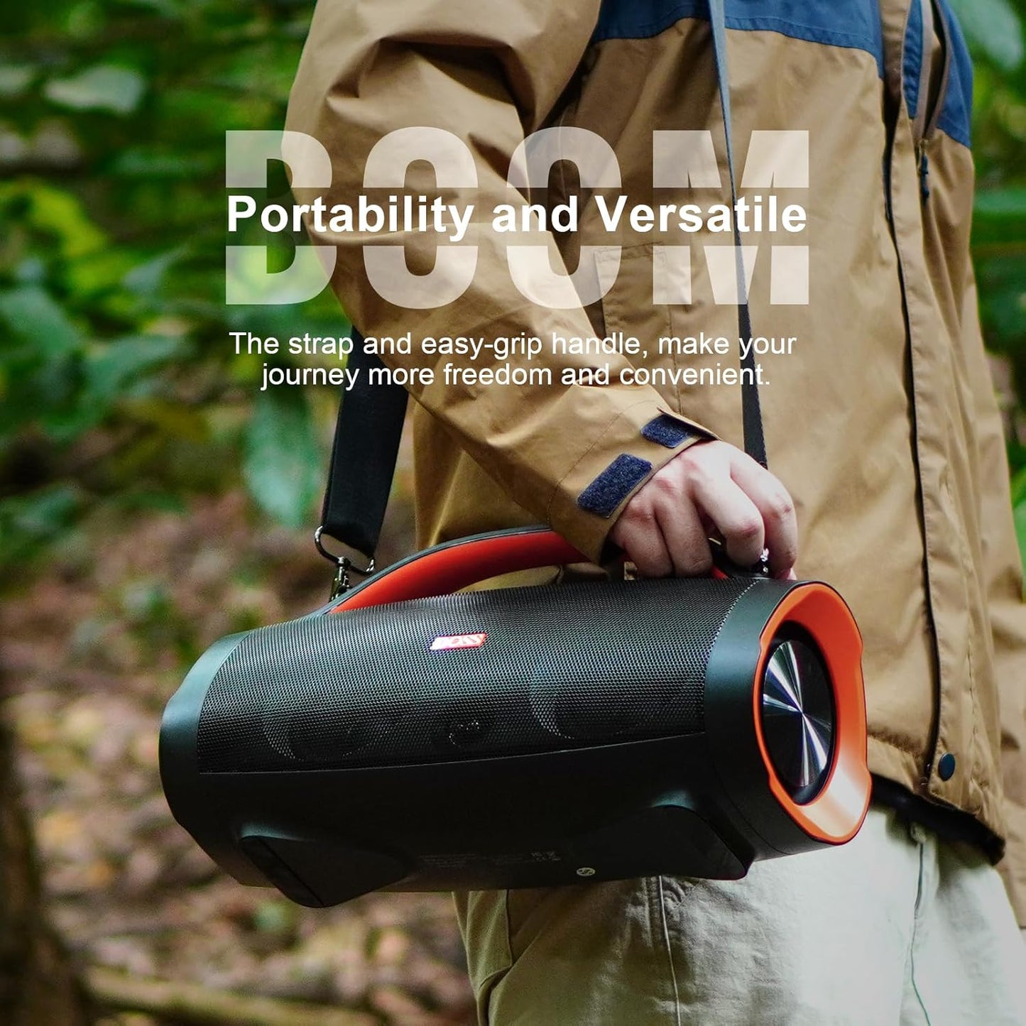 DOSS Extreme Boom Pro Bluetooth Speaker with 100W Stereo Sound, Rich Bass, 20H Playtime, Mixed Color Light, IPX6 Waterproof Haut parleur for Camping, Beach, Outdoor-Orange