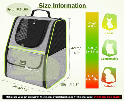 Pecute Expandable Cat Backpack Carrier, Small Dog Backpack Carrier, Pet Backpack Carriers for Cats Dogs Puppy Kitten, Cat Carriers Bag Carrying for Travel Hiking Bike Riding Walking Outdoor,Grey