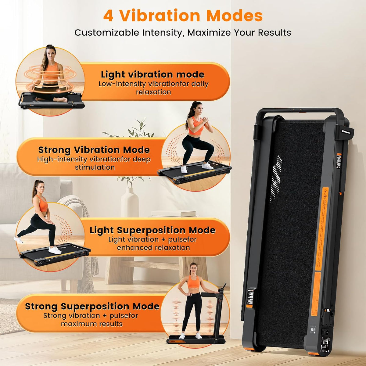 Mahrole Walking Pad with Vibration and lncline,Foldable Walking Pad Treadmill with Remote Control and APP,Powerful 3.0HP Servo Motor Treadmills for Home and Office