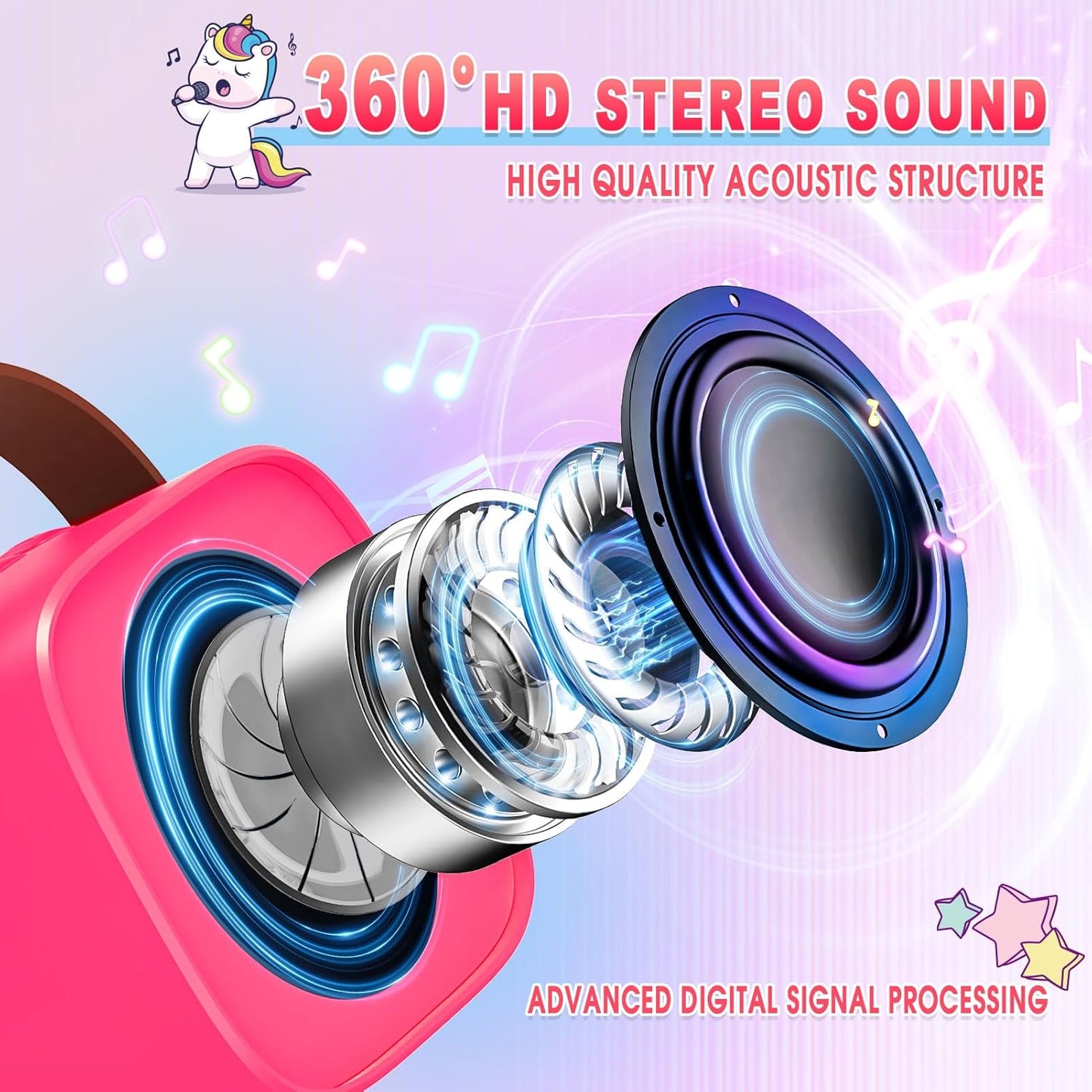 Mini Karaoke Machine for Kids, Exssary 3 4 5 6 7 8-12 Year Old Girl Gifts Portable Bluetooth Speaker with 2 Wireless Microphone Unicorn Toys Birthday Gifts for Girls Kids Teens (Pink)