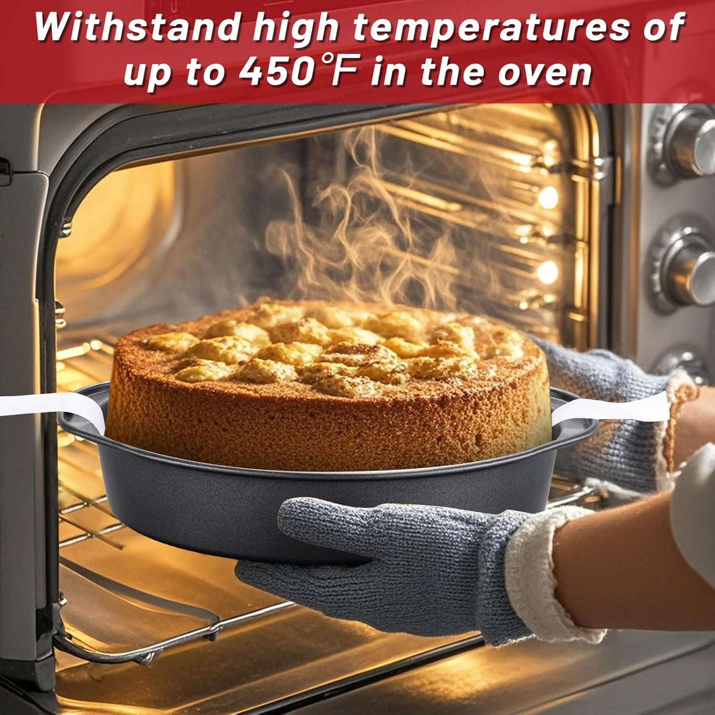 Unokit Round Cake Pan - 3 PCS 8 Inch Carbon Steel Cake Baking Pans with 100 PCS Parchment Paper, Nonstick Cake Pans with Handle, Dishwasher Safe