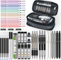 Four Candies School Supplies with Pencil Case, 45ct Black | Back to School Stationery Set, Essentials for College & Nursing Students, 6 Gel Pens, 6 Mechanical Pencils, 12 Highlighters