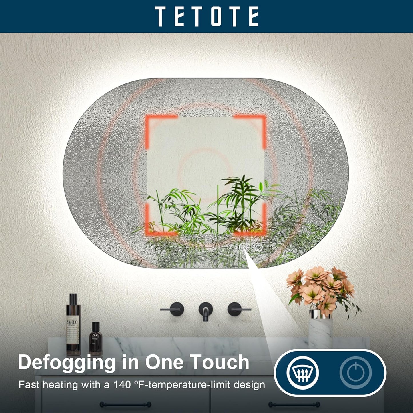 TETOTE 28 Inch Round LED Bathroom Vanity Mirror, Anti-Fog Dimmable Lights IP54 Waterproof Circle Makeup Wall Mounted Mirror