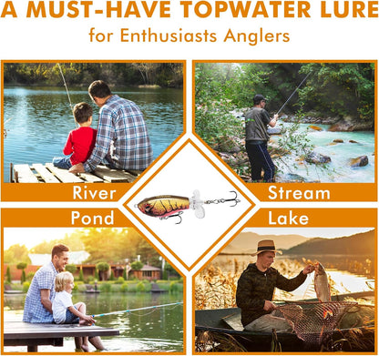 TRUSCEND PoPobait with BKK Hooks, Top Water Plopper Fishing Lures for Bass Walleye Pike Catfish Musky Perch, Floating Lure for Freshwater or Saltwater, Amazing Teasers Fishing Gifts for Family Fishing