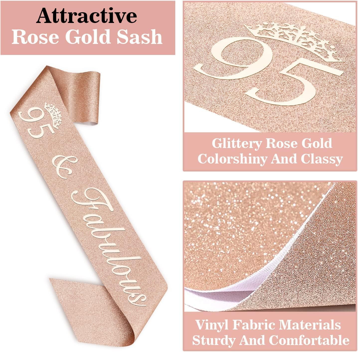 65th Birthday Decorations for Women, Including 65th Birthday Sash and Crown, Cake Topper and Candles, Number Balloons Rose Gold, 65 Year Old Gifts for Women