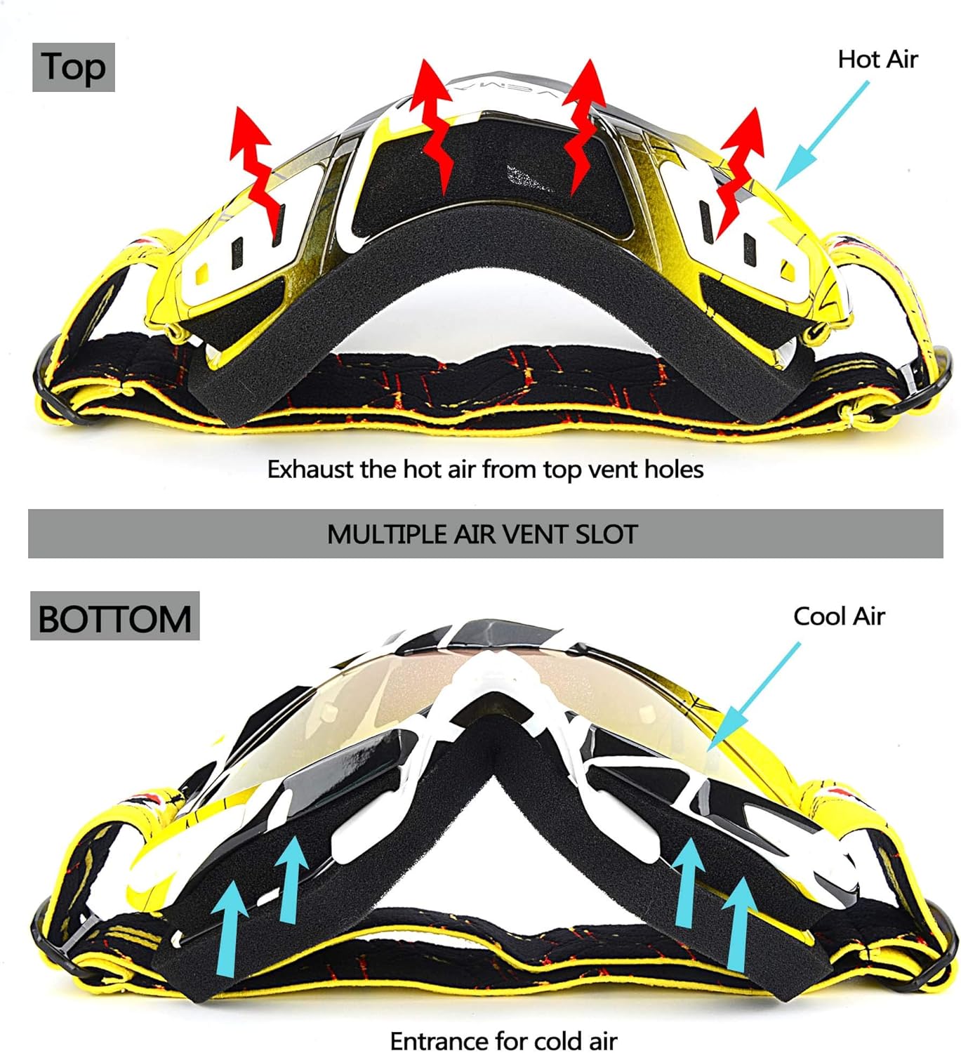 Motorcycle Motocross Goggles ATV Racing Goggles Dirt Bike Tactical Riding Motorbike Goggle Glasses, Bendable Windproof Dustproof Scratch Resistant Protective Safety Glasses (Yellow)