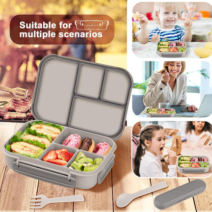 Amathley Lunch Box Kids,Bento Box Adult Lunch Box,Leakproof Lunch Containers for Adults/Kids/Toddler,1200ML-4 Compartments bento Lunch box with Utensil,Microwave & Dishwasher Safe(Dark Gray)