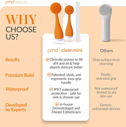 PMD Clean Mini - Smart Facial Cleansing Device with Silicone Brush & Anti-Aging Massager - Waterproof - SonicGlow Vibration Technology - Clear Pores and Blackheads - Lift, Firm, and Tone Skin
