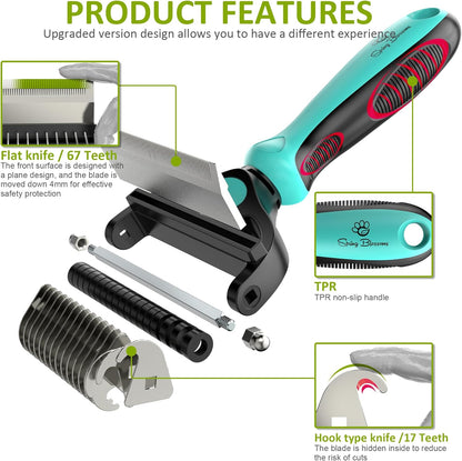 Spring Blossoms-2 in 1 Professional Grooming Rake for Cats & Dogs-Dematting Comb for Easy Mats & Tangles Removing,Pet Brush Safe No More Nasty Shedding and Flying Hair (Orange)