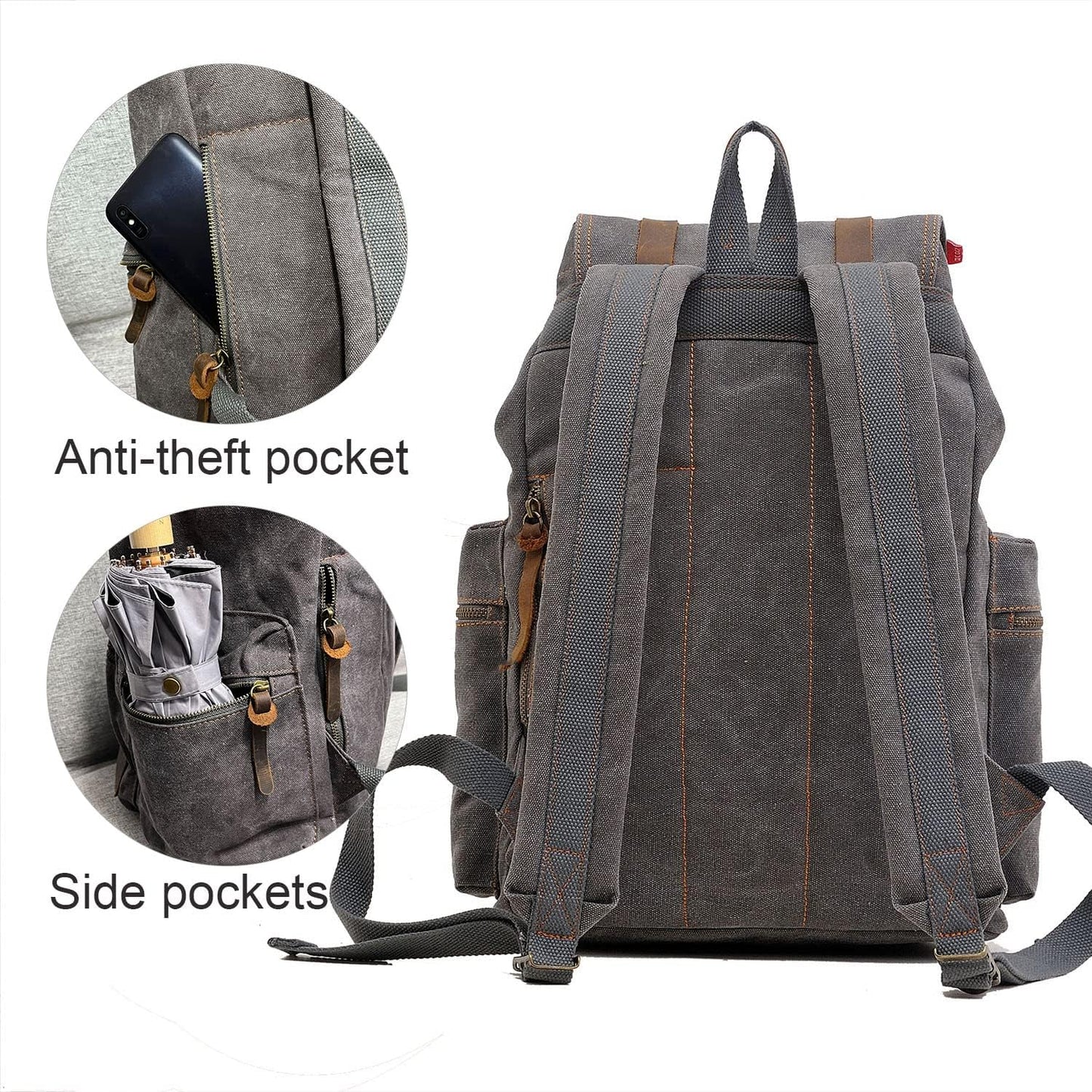 AUGUR Canvas Backpack,17 inch Laptop Backpack Vintage Canvas Leather Backpacks Casual School College Bag Pack Bookbag Hiking Travel Rucksack Daypack (L-Coffee)