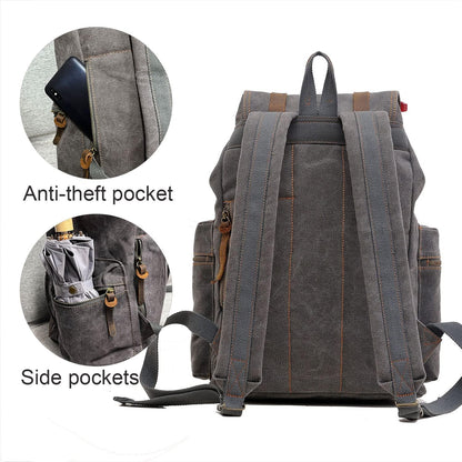 AUGUR Canvas Backpack,17 inch Laptop Backpack Vintage Canvas Leather Backpacks Casual School College Bag Pack Bookbag Hiking Travel Rucksack Daypack (L-Coffee)