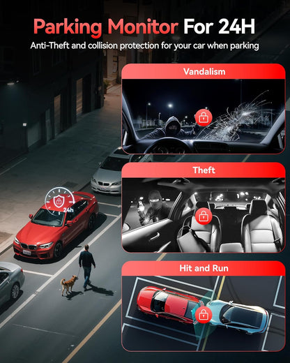 REDTIGER 530° Dash Cam 3 Channel, 2.5K+2.5K+1080P Triple Car Camera with 128GB Card, IR Night Vision, Touch Screen, Dashcam for Front Inside Rear Included WiFi GPS, 24H Parking Mode