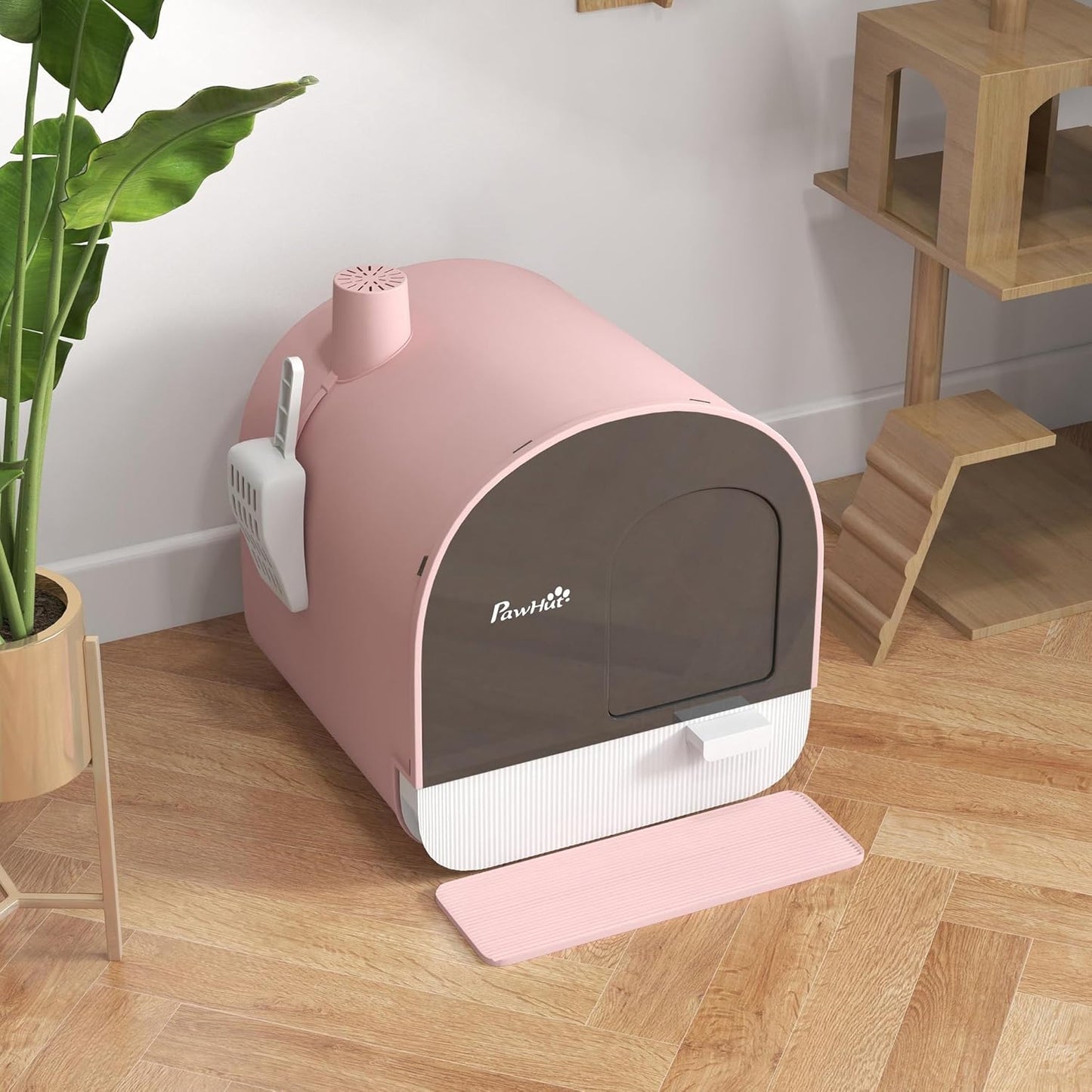 PawHut Large Cat Litter Box with Lid, Enclosed Kitty Litter Box with Slide-Out Tray, Scoop, Filter, Green