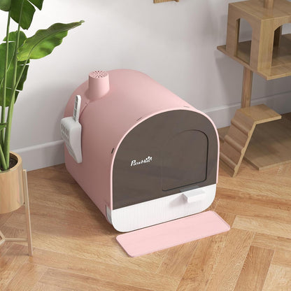 PawHut Large Cat Litter Box with Lid, Enclosed Kitty Litter Box with Slide-Out Tray, Scoop, Filter, Green