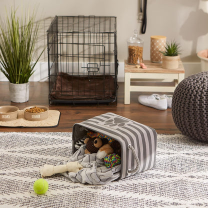 DII Bone Dry RoundSmall Pet Toy and Accessory Storage Bin, 12"(Dia) x9(H), Collapsible Organizer Storage Basket for Home Decor, Pet Toy, Blankets, Leashes and Food-Gray Stripes