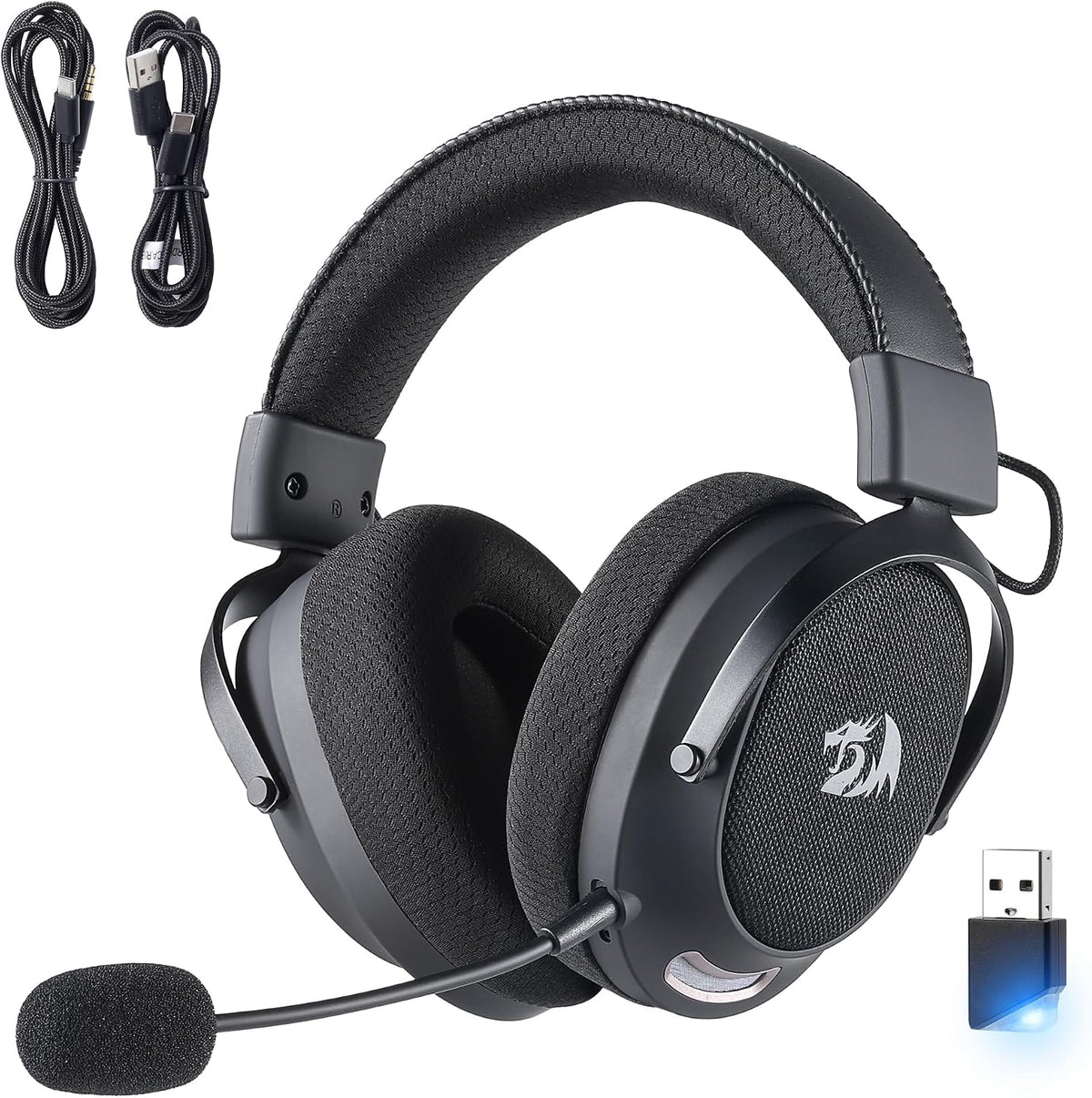 Redragon H858 3-Mode Wireless Gaming Headset, 53mm 7.1 Sound, Gray