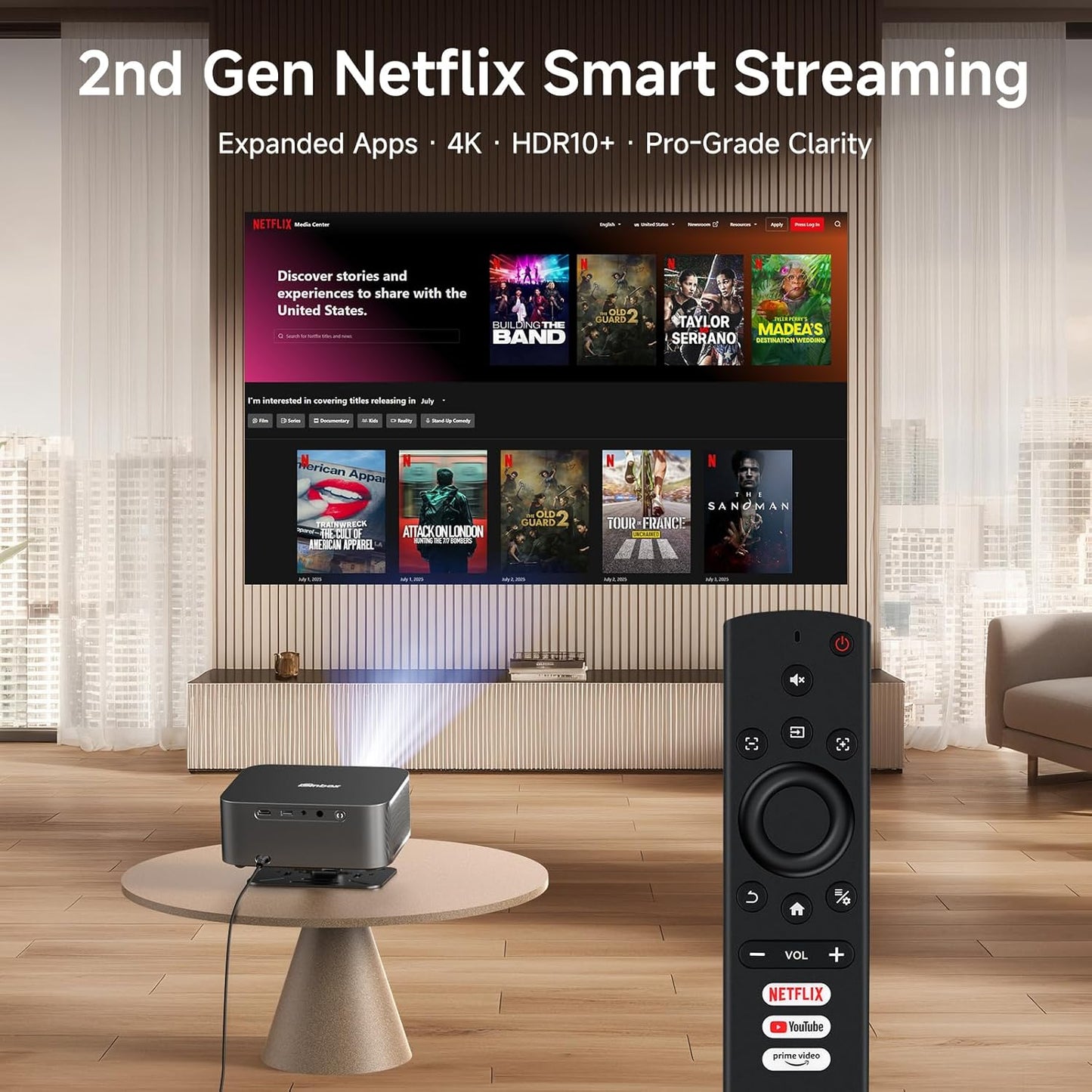 [Netflix Licensed /1200ANSI/Auto Focus Keystone] 4K Outdoor Projector with WiFi and Bluetooth, Smart Portable Proyector with Built in Apps Netflix/YouTube/PrimeVideo & Dolby, Home Theater with HDR10+