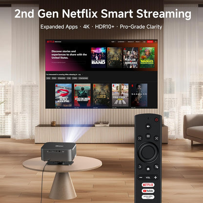 [Netflix Licensed /1200ANSI/Auto Focus Keystone] 4K Outdoor Projector with WiFi and Bluetooth, Smart Portable Proyector with Built in Apps Netflix/YouTube/PrimeVideo & Dolby, Home Theater with HDR10+