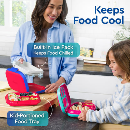 Bentgo Chill Kids Leak-Proof Lunch Box - 4-Compartment Bento Box with Built-In Ice Pack, 3.3 Cup Capacity, PFAS & BPA-Free, Microwave & Dishwasher Safe, Ideal Size for Ages 3 to 7 (Aqua)