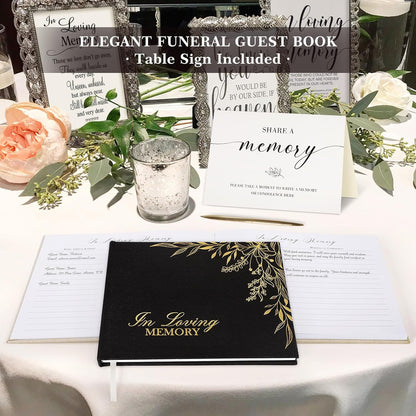 Lanpn Funeral Guest Book for Memorial Service, Linen in Loving Memory Registry Guest Book, Funeral Favors Sign in Books for Guests Celebration of Life Memory Book for Funeral with Table Sign, Black