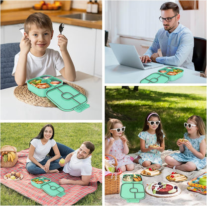 Braoses Bento Box, Lunch Box with 4 Compartments, 800ml Frosted and Leak-Proof Lunch Snack Box for Children Kindergarten (Green)