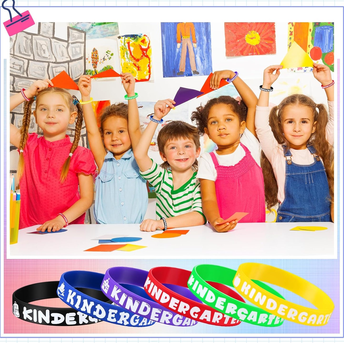 Simgoing 60 Pcs Kindergarten Here I Come Rubber Bracelets Kindergarten Here I Come Party Wristbands Supplies Colored Silicone Bracelets