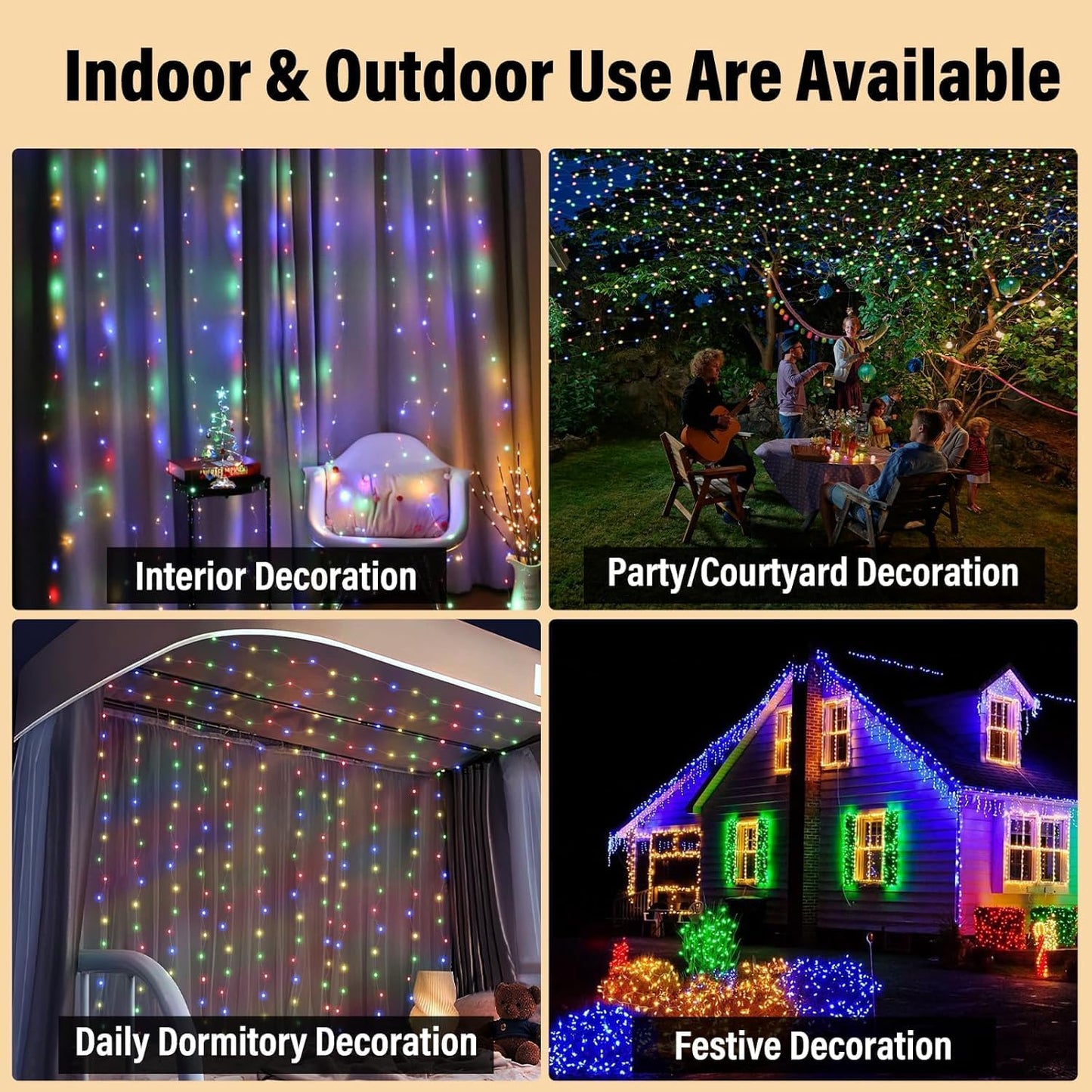2 Pack Fairy Curtain Lights, Total 600 LED USB Plug in 8 Modes 9.8x9.8Ft Christmas String Hanging Lights with Remote for Bedroom, Indoor, Outdoor, Weddings, Party, Wall, Decorations, Warm White