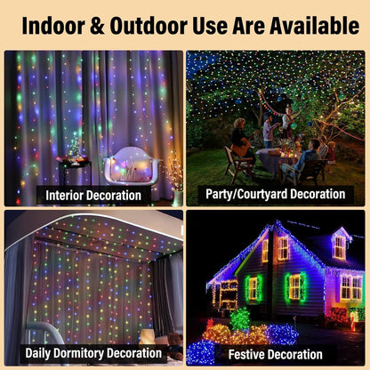 2 Pack Fairy Curtain Lights, Total 600 LED USB Plug in 8 Modes 9.8x9.8Ft Christmas String Hanging Lights with Remote for Bedroom, Indoor, Outdoor, Weddings, Party, Wall, Decorations, Warm White
