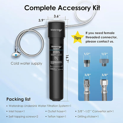 Waterdrop 15UA Under Sink Water Filter System, Reduces Lead, Chlorine, Bad Taste & Odor, Under Counter Water Filter Direct Connect to Kitchen Faucet, NSF/ANSI 42 Certified, 16000 Gallons, USA Tech