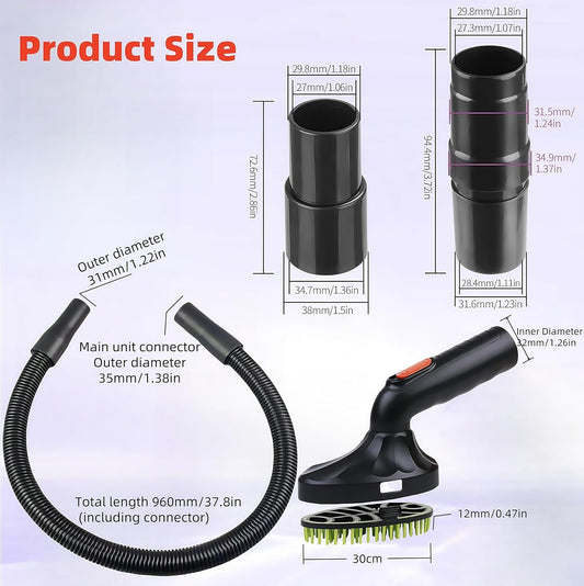 XWHLXY Shedding Brush Vacuum Attachment Kit - Pet Grooming Vacuum Cleaner Tool | Pet Massage Tool | 1m Hose | 32/35mm Adapter, for Most Vacuums(4pcs Set) - PuriLite