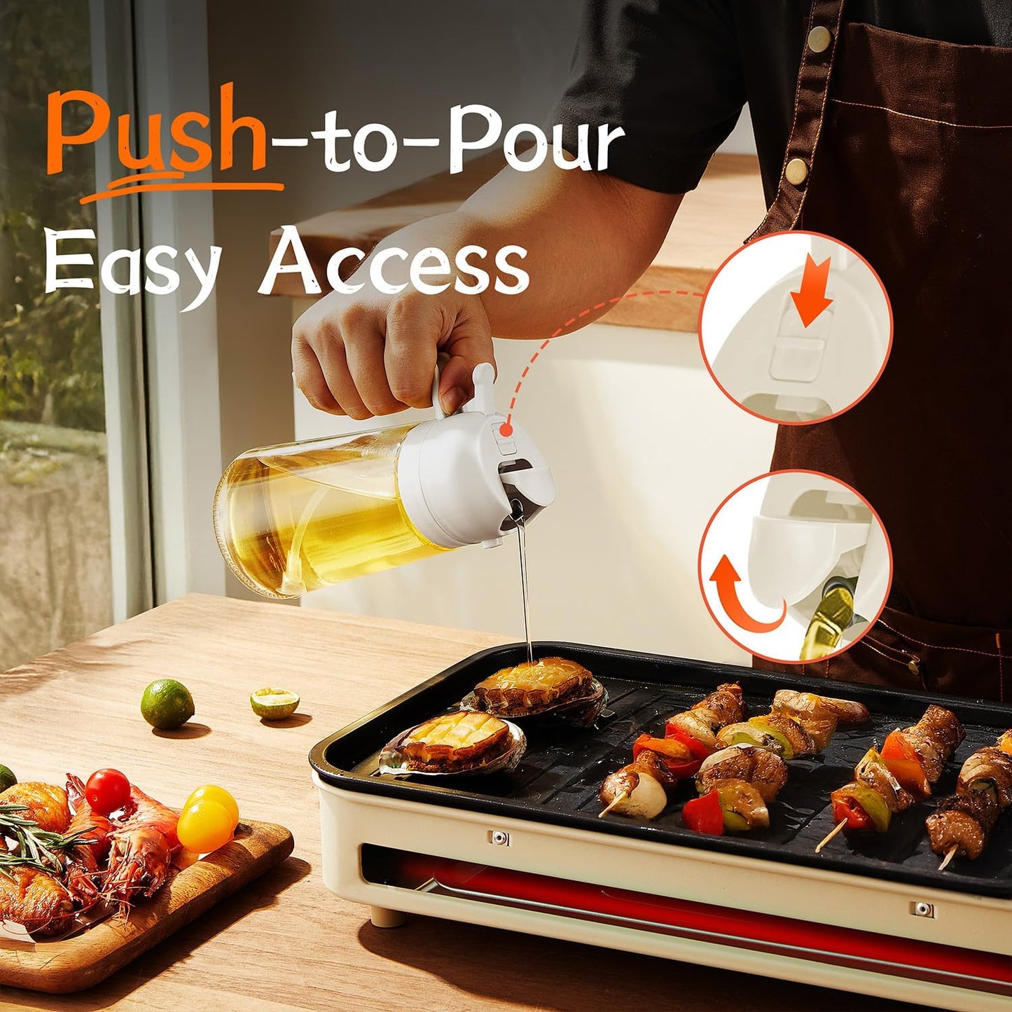 Purilite Select 470ml Glass Oil Sprayer &amp; Dispenser Bottle – 2-in-1 Flip Top