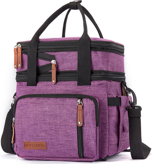 Lunch Bag Women Insulated Lunch Box for Work, Purple Expandable Large Lunch Bags, Leakproof Double Deck Lunch Box Cooler Bag（Purple）