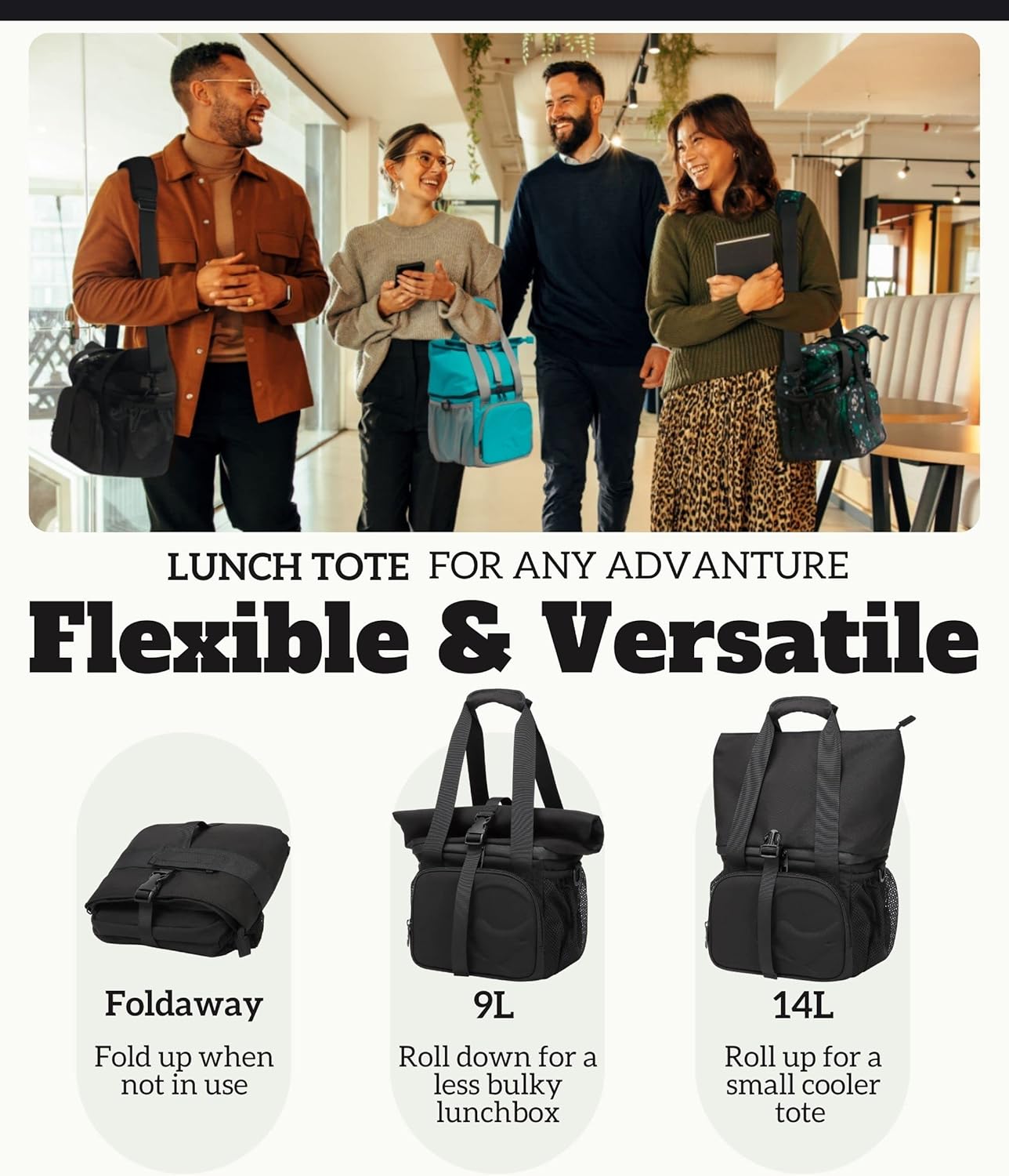 SUNNY BIRD Dual Compartment Lunch Bag Insulated Lunch Box for Women and Men (Green with Boho Strap)