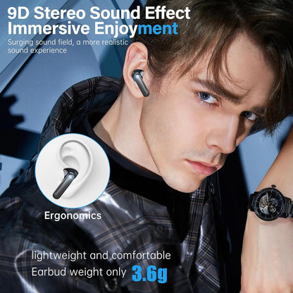 Sisism A10 Pro Wireless Earbuds, Bluetooth 5.3 Headphones HiFi Stereo 40H Playback LED Digital Display Ear Buds with ENC Noise Canceling Headset, IPX7 Waterproof Earphones for Gym/Running/Work Black